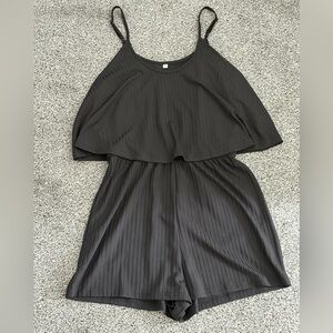 Black Pleated Romper - Sleeveless Spaghetti Strap